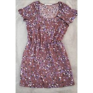 Collective Concepts Women Large Purple Bird Print Short Sleeve Dress